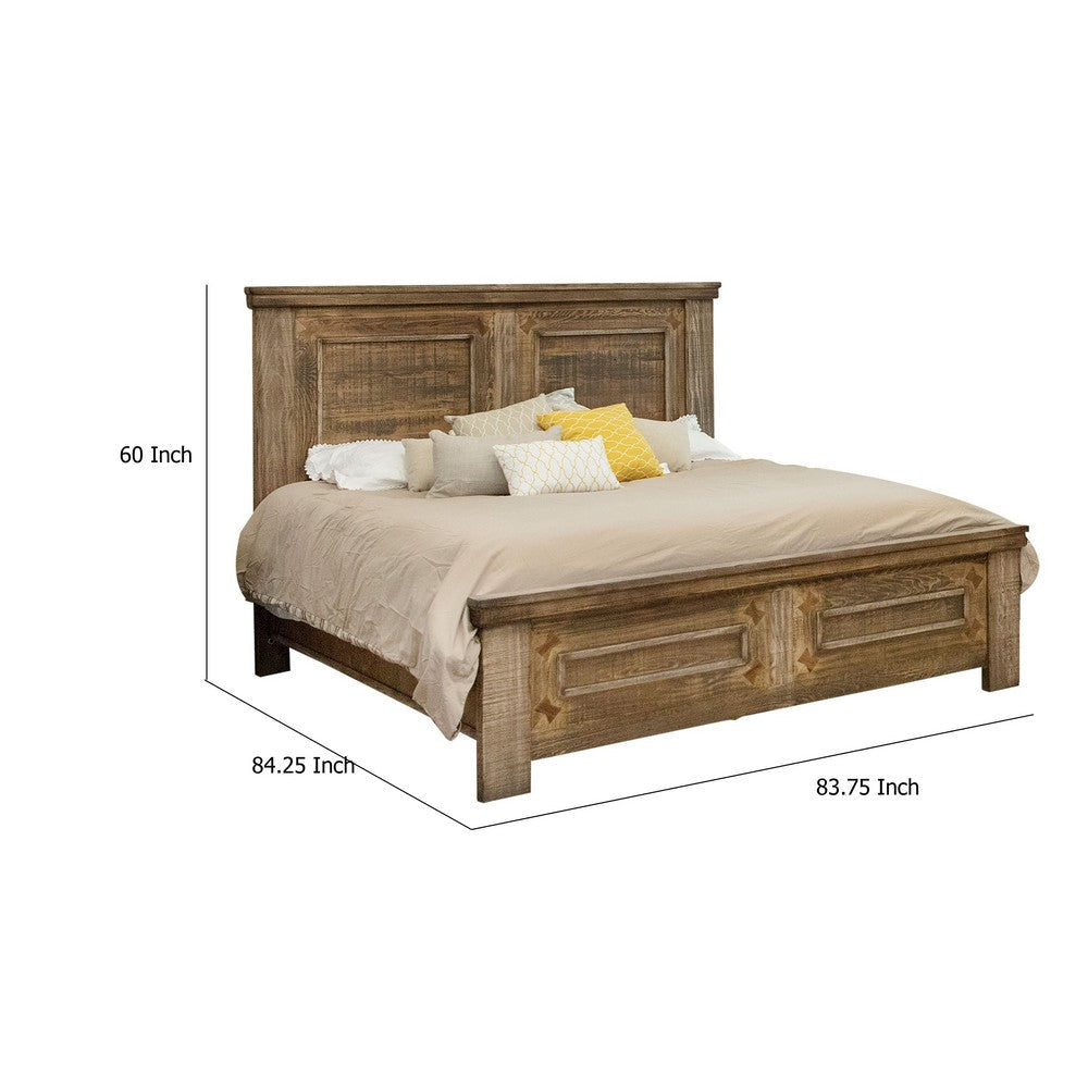 Maze California King Bed with Classic Molded Design Brown Pine Wood