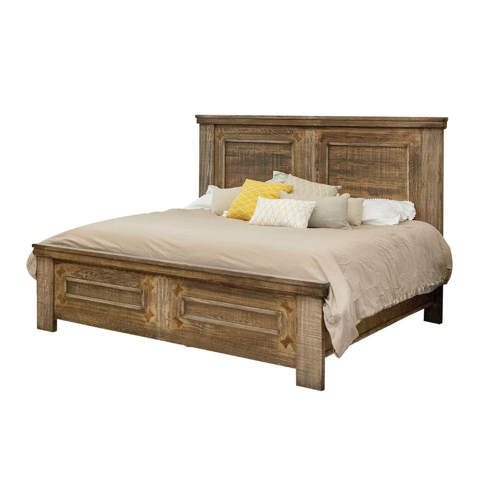 Maze King Size Bed with Classic Molded Design Brown Solid Pine Wood