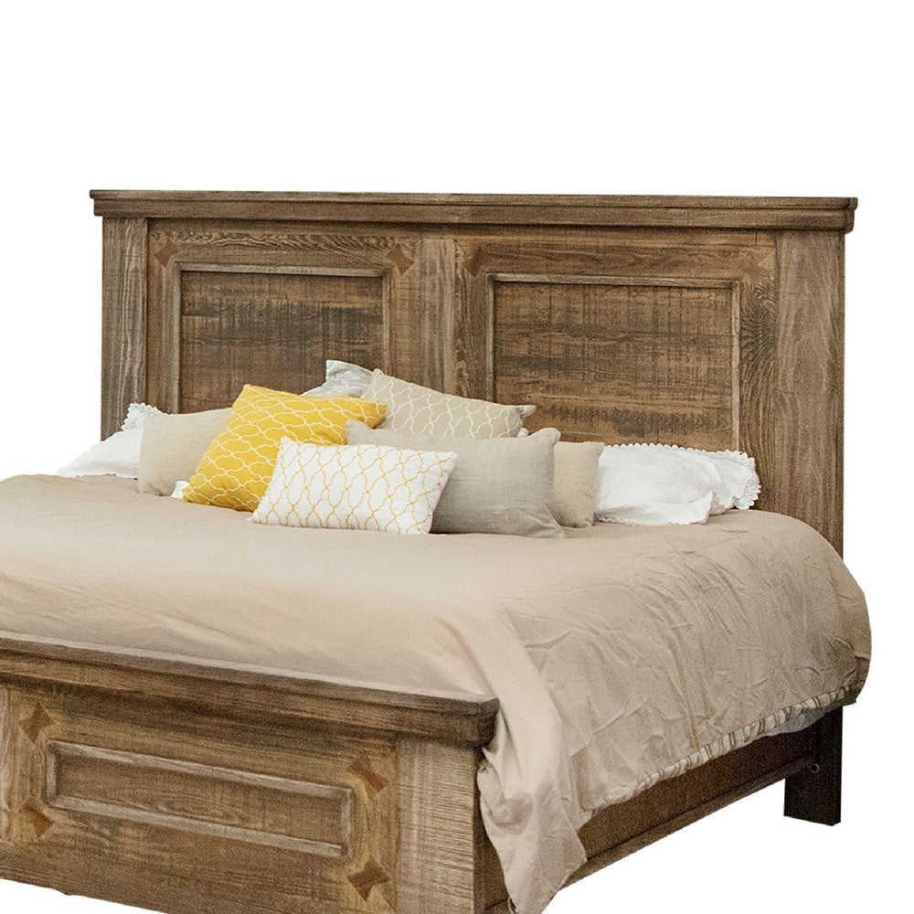 Maze King Size Bed with Classic Molded Design Brown Solid Pine Wood