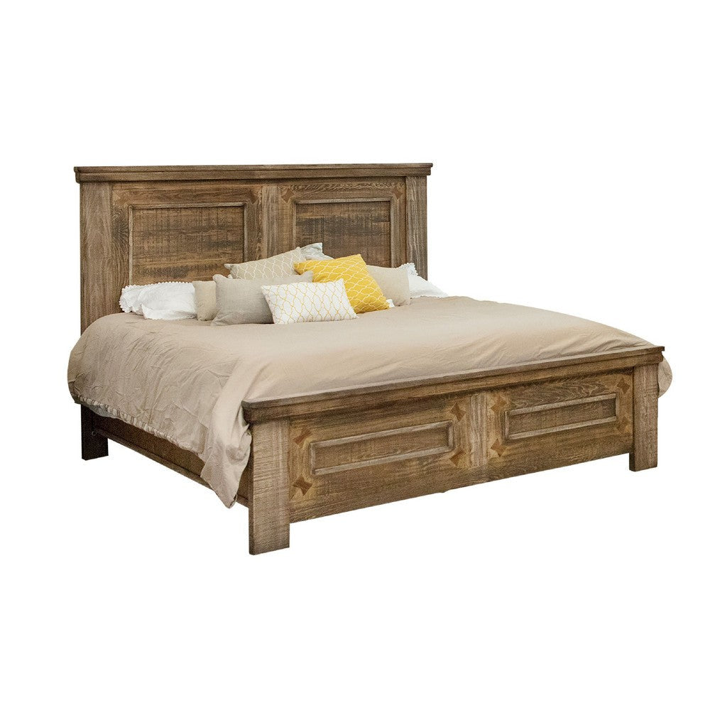 Maze King Size Bed with Classic Molded Design, Brown Solid Pine Wood