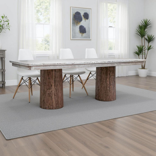 Kohl Dining Table, 87 Inch Rectangular Cream Top, Brown Mango Wood