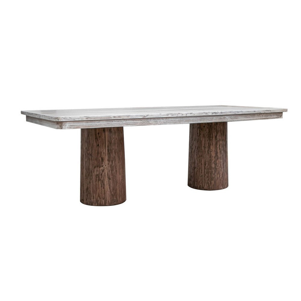 Kohl Dining Table, 87 Inch Rectangular Cream Top, Brown Mango Wood