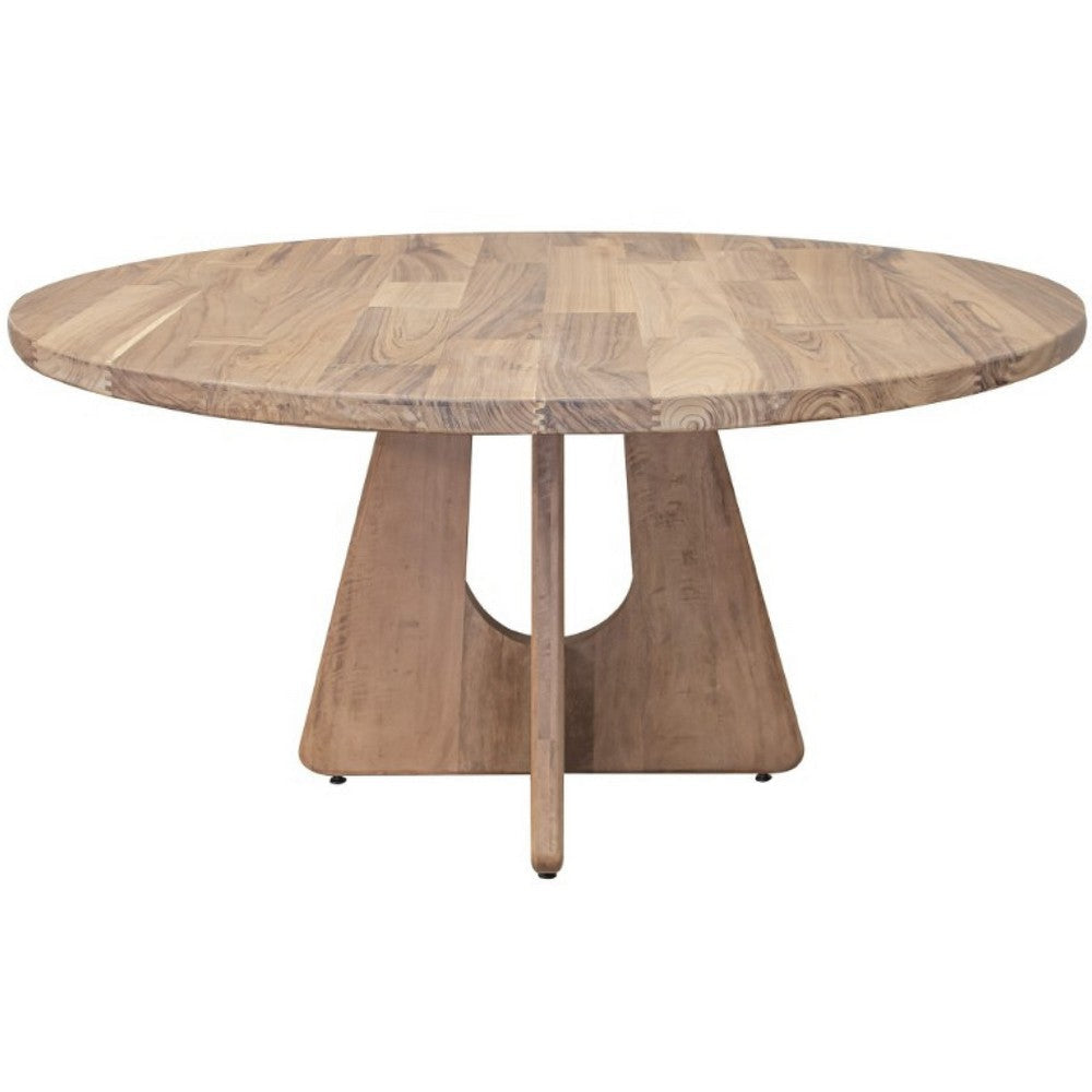 Umey Dining Table 59 Inch Round Top w Cross Base Brown Mango Wood BM332114