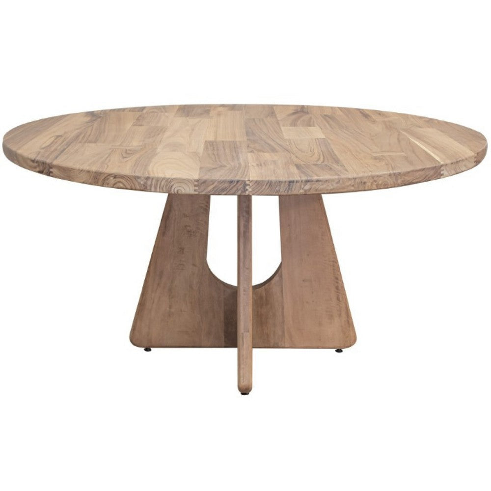 Umey Dining Table, 59 Inch Round Top w Cross Base, Brown Mango Wood