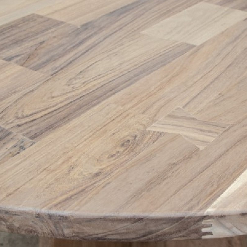 Umey Dining Table 59 Inch Round Top w Cross Base Brown Mango Wood BM332114