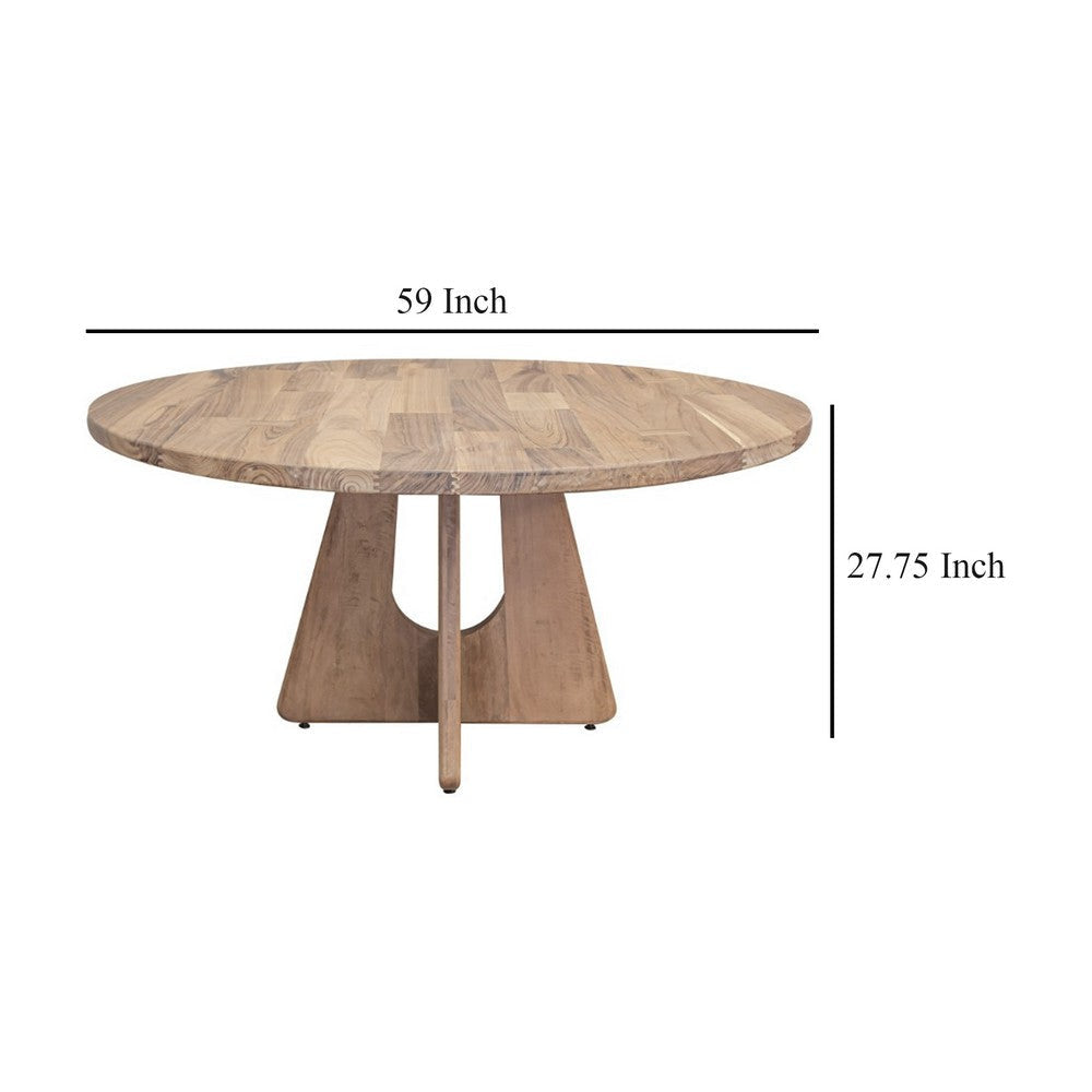 Umey Dining Table 59 Inch Round Top w Cross Base Brown Mango Wood BM332114