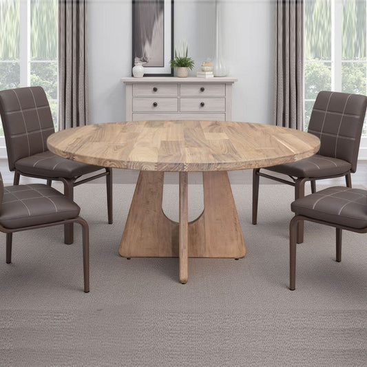 Umey Dining Table, 59 Inch Round Top w Cross Base, Brown Mango Wood