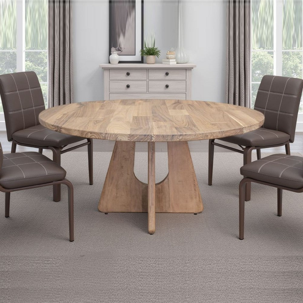 Umey Dining Table, 59 Inch Round Top w Cross Base, Brown Mango Wood