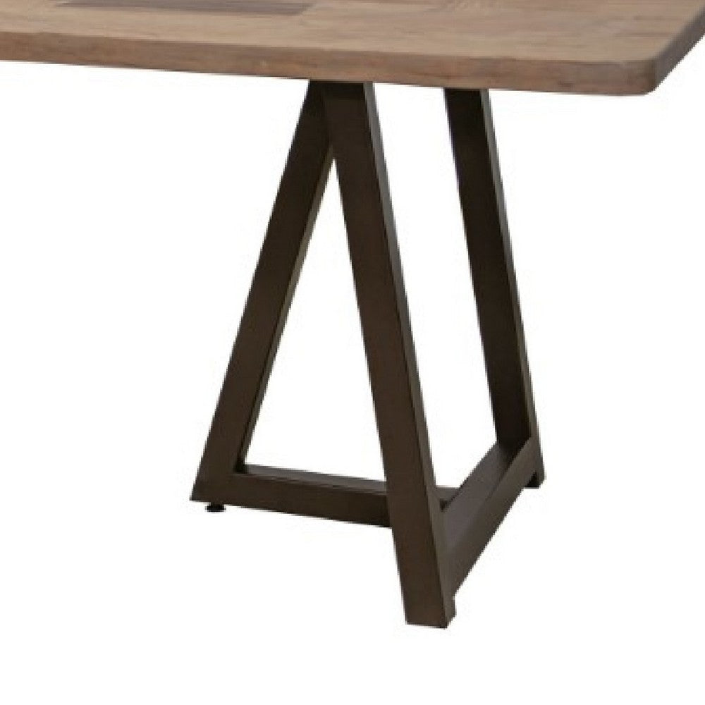 Umey Dining Table 79 Inch Brown Parota Wood Top Black Iron Base BM332115