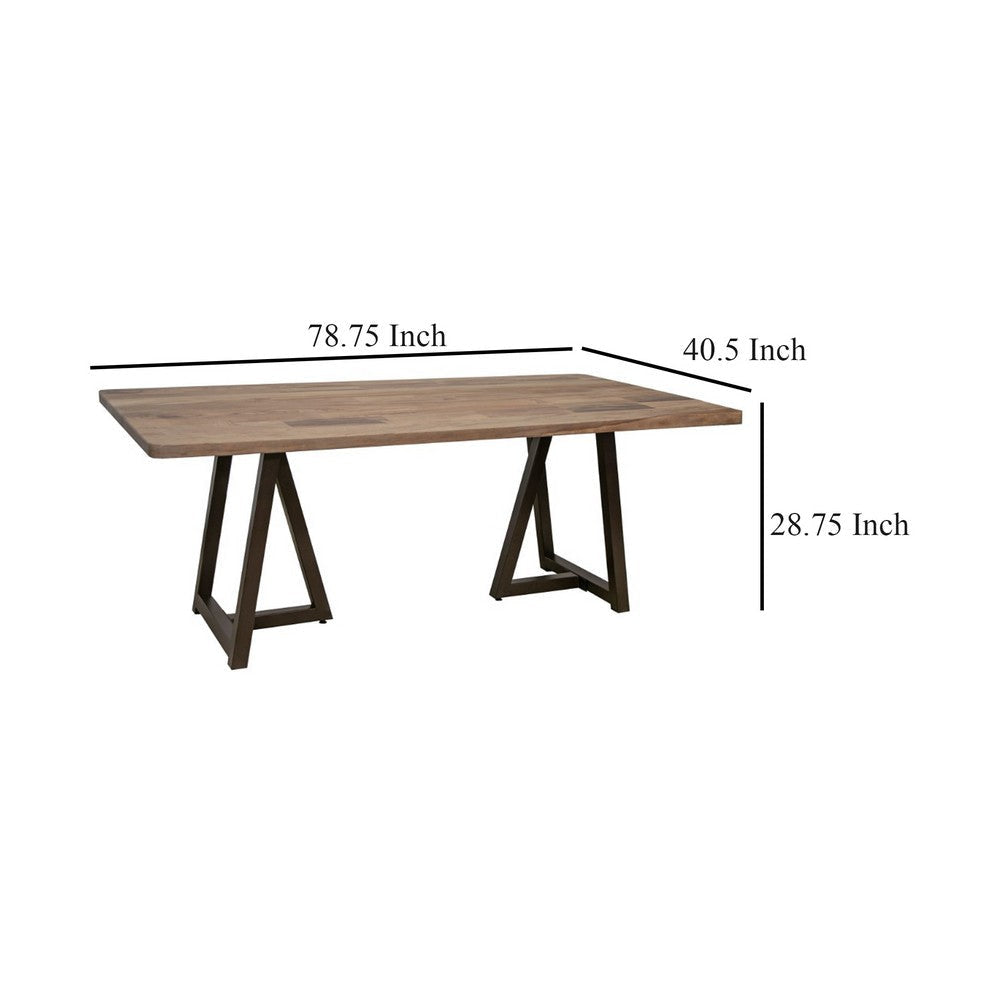 Umey Dining Table 79 Inch Brown Parota Wood Top Black Iron Base BM332115