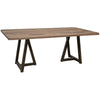 Umey Dining Table, 79 Inch Brown Parota Wood Top, Black Iron Base