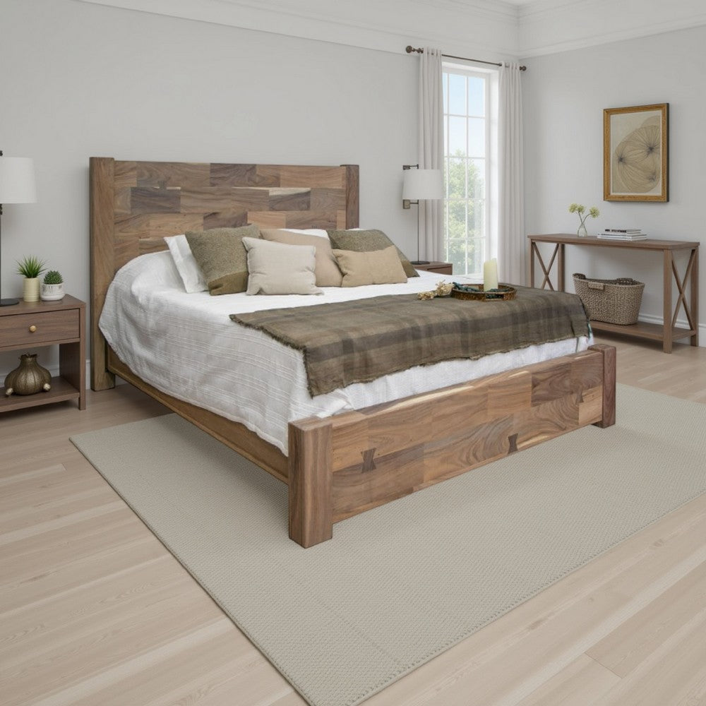 Umey King Size Bed, Panel Headboard, Cappuccino Brown Mango Wood
