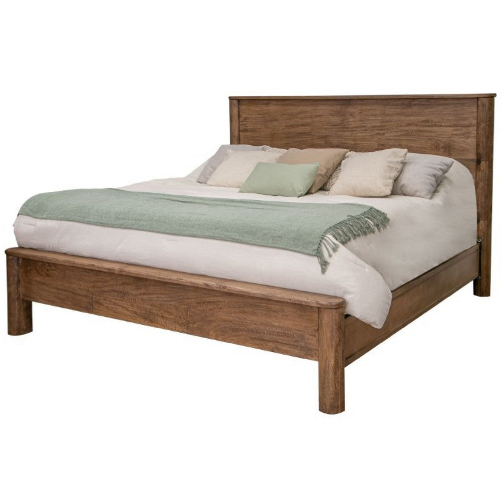 Olum Queen Size Platform Bed Panel Headboard Towny Brown Mango Wood