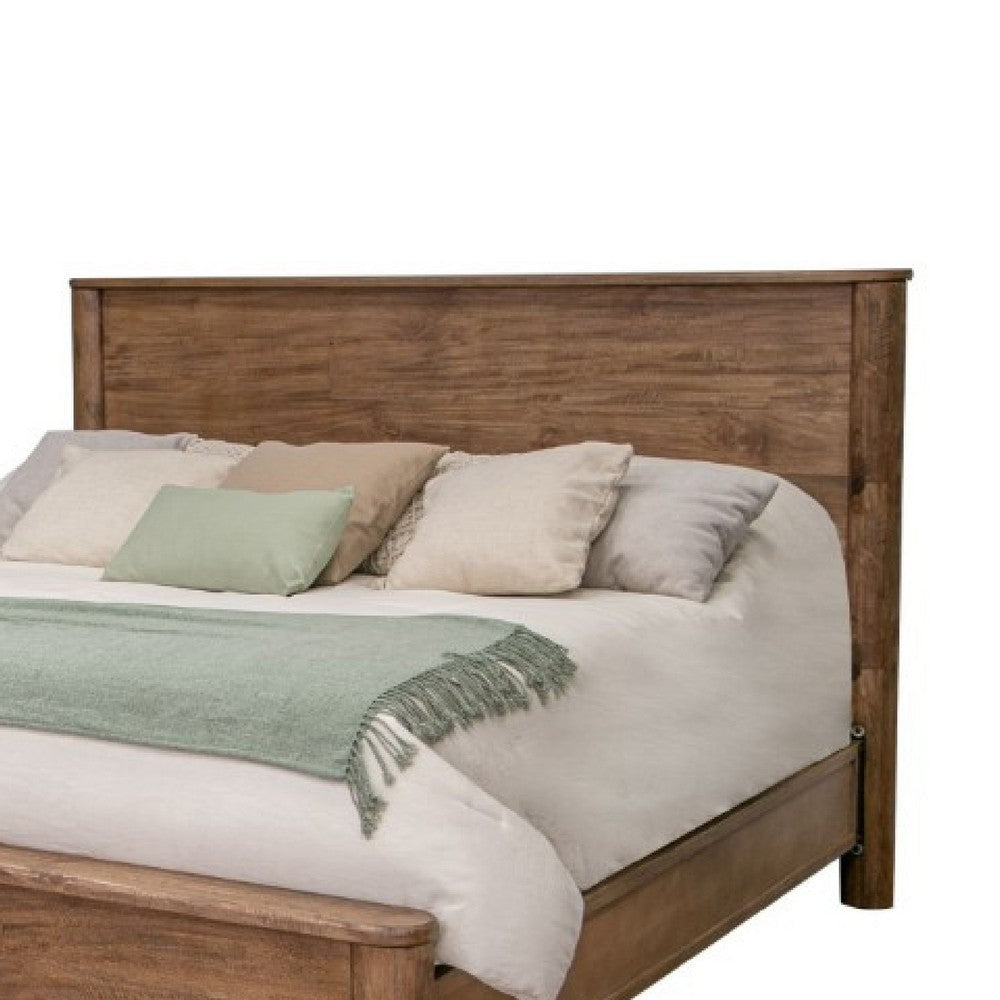 Olum Queen Size Platform Bed Panel Headboard Towny Brown Mango Wood