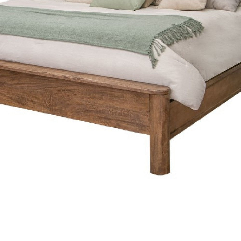 Olum Queen Size Platform Bed Panel Headboard Towny Brown Mango Wood