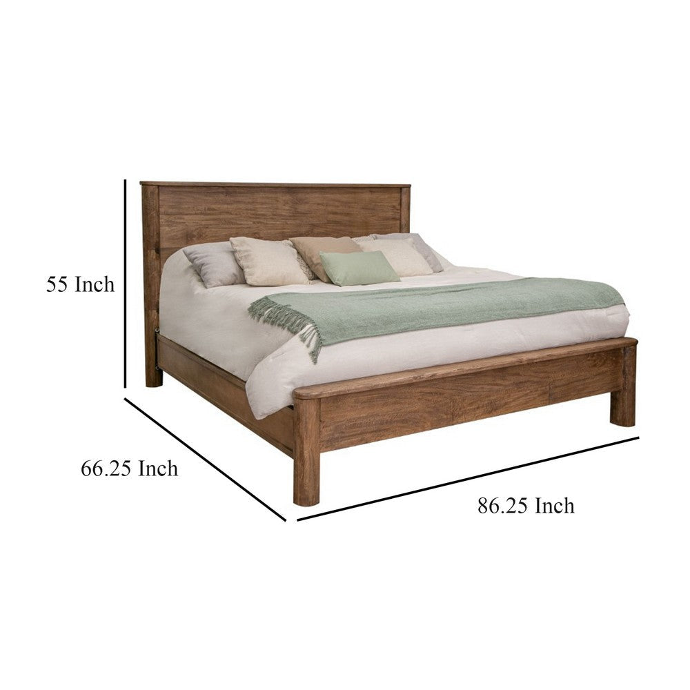 Olum Queen Size Platform Bed Panel Headboard Towny Brown Mango Wood