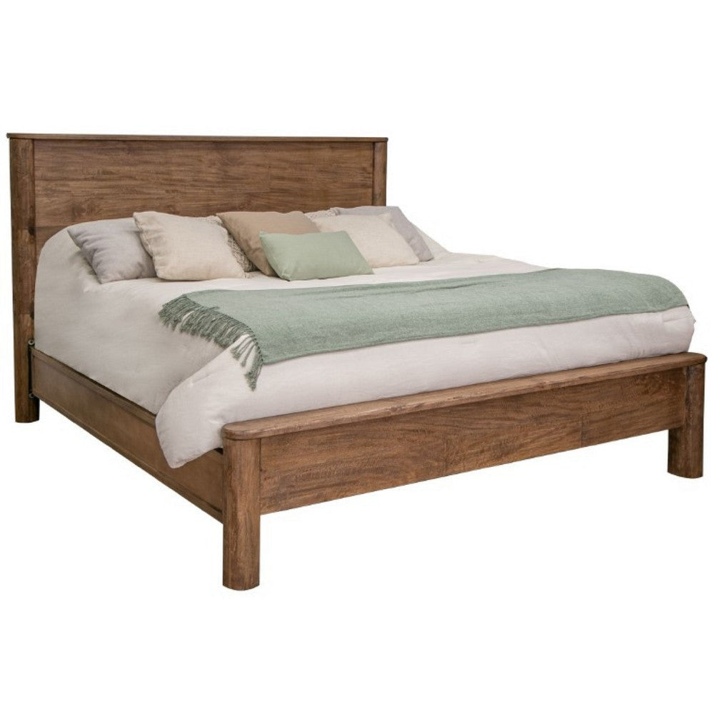 Olum King Size Platform Bed, Panel Headboard, Towny Brown Mango Wood