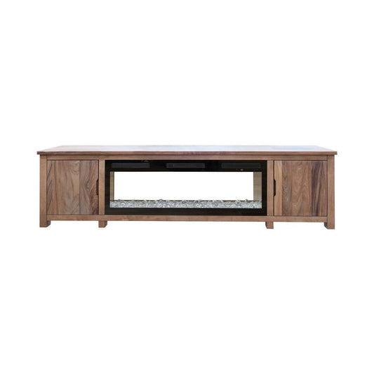 Umey TV Console with Electric Fireplace, Remote, 93 Inch Medium Brown