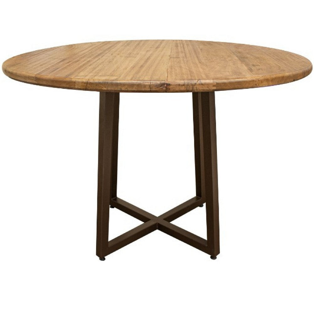 Asic Dining Table, Industrial Light Brown Mango Wood, 47 Inch Round