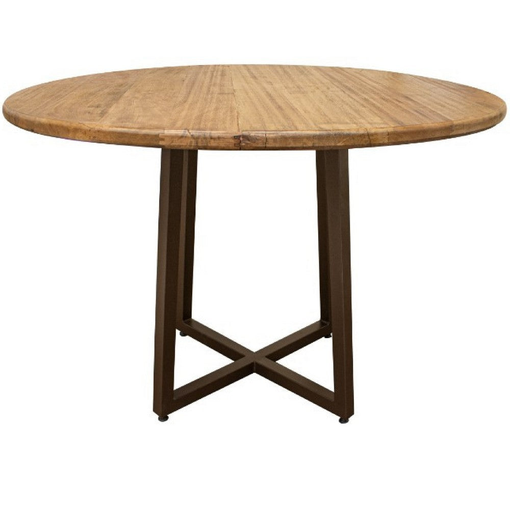 Asic Dining Table Industrial Light Brown Mango Wood 47 Inch Round BM332141