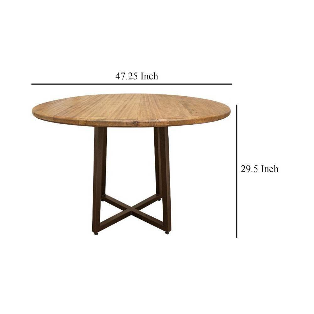 Asic Dining Table Industrial Light Brown Mango Wood 47 Inch Round BM332141
