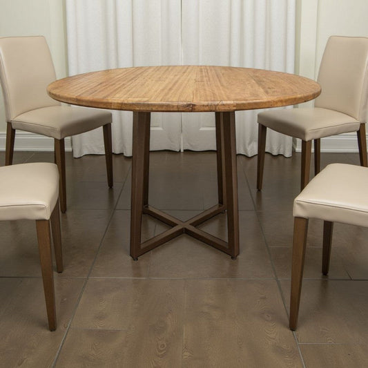 Asic Dining Table, Industrial Light Brown Mango Wood, 47 Inch Round