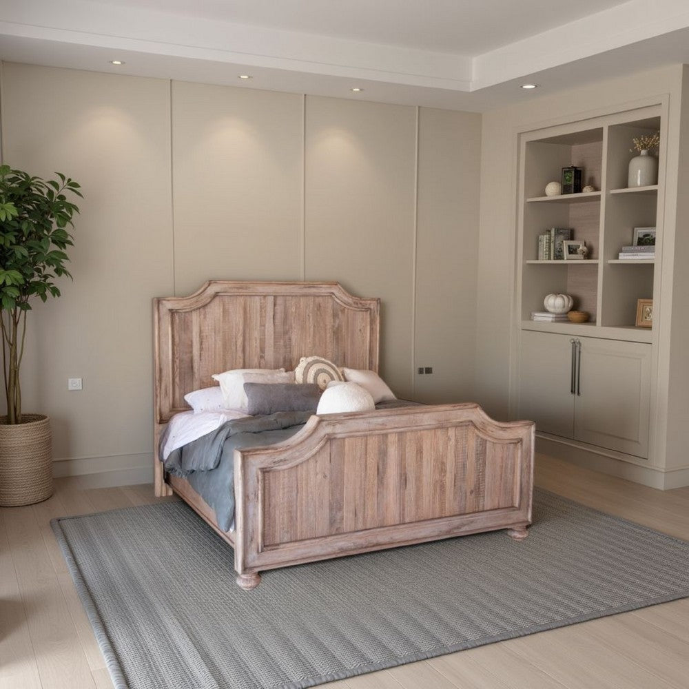 Genie Queen Size Bed, Classic Rustic Sand Brown Solid Mango Wood