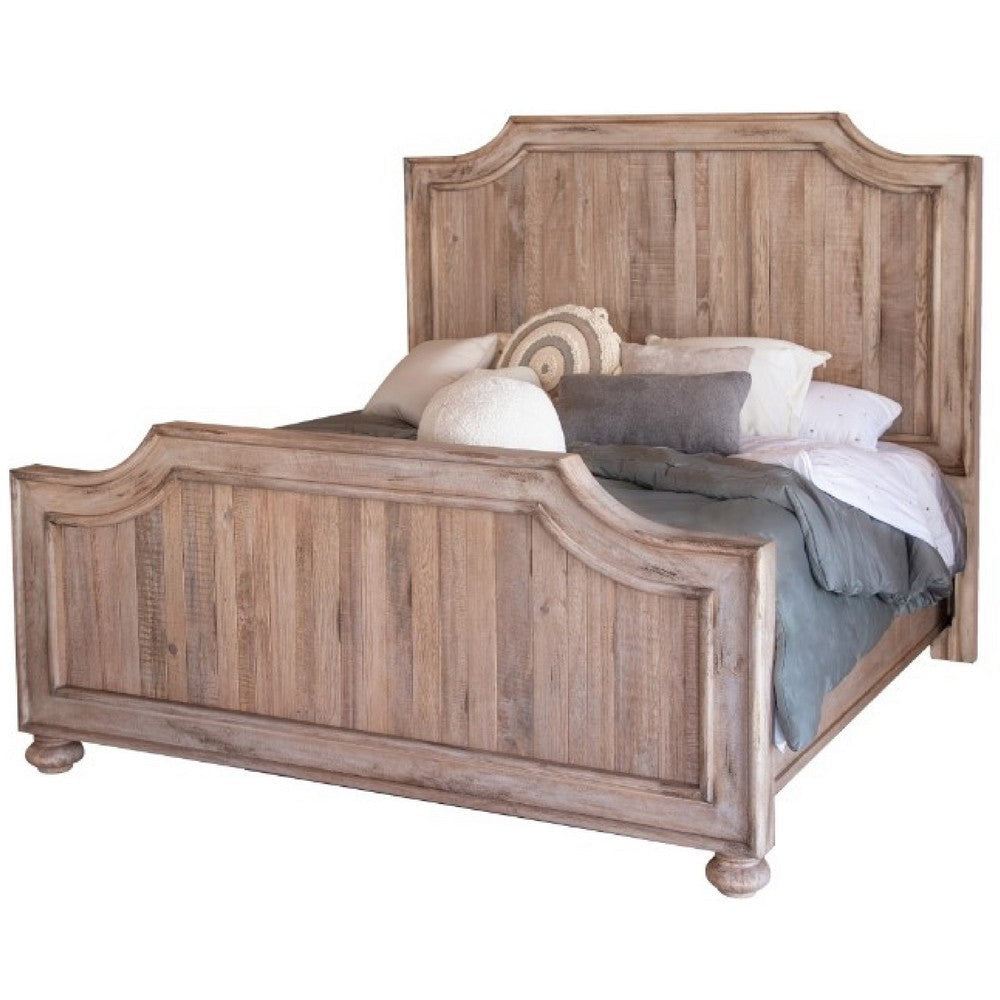 Genie King Size Bed Classic Rustic Style Sand Brown Solid Mango Wood