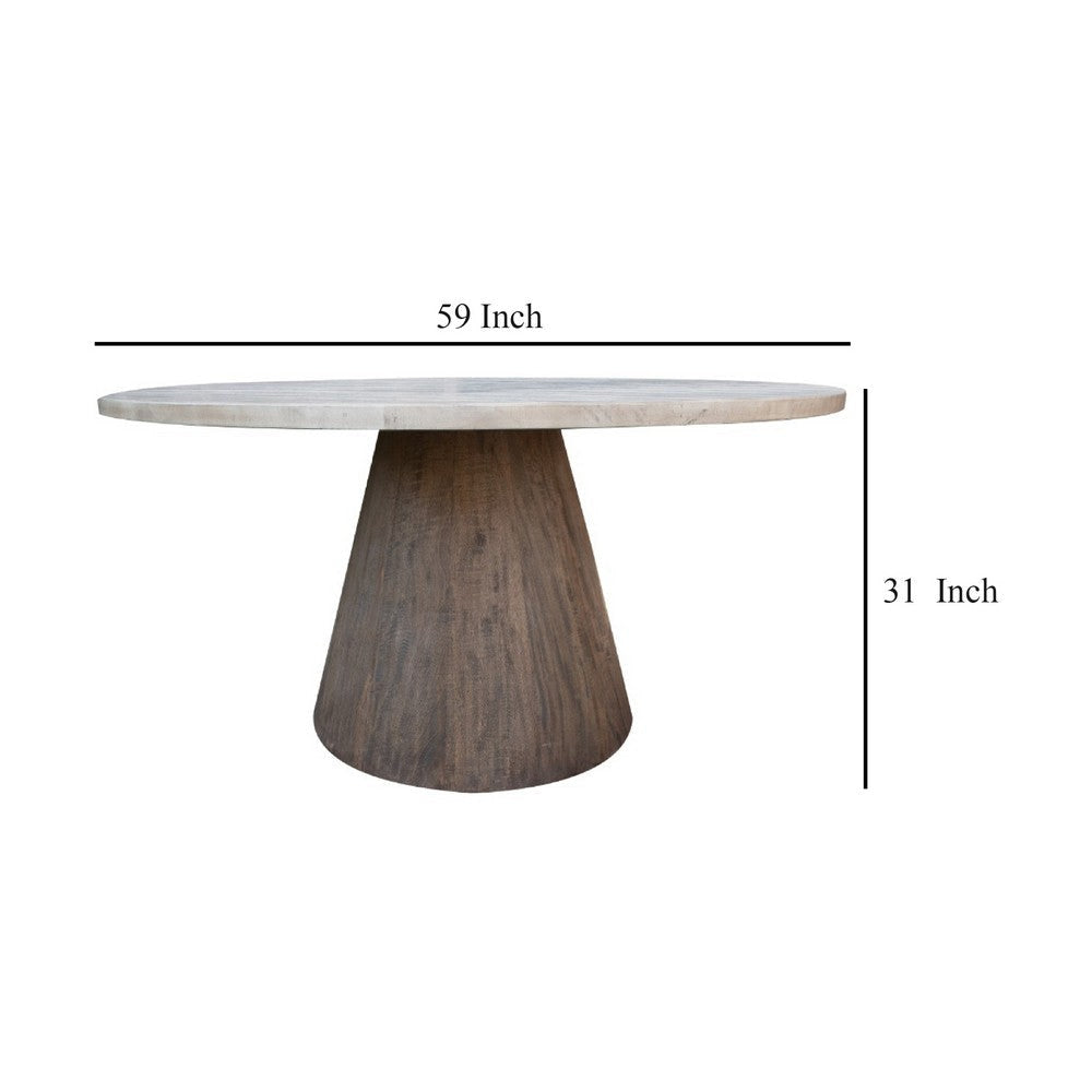 Kohl Dining Table Ivory Brown Caramel Mango Wood Round 59 Inch BM332145