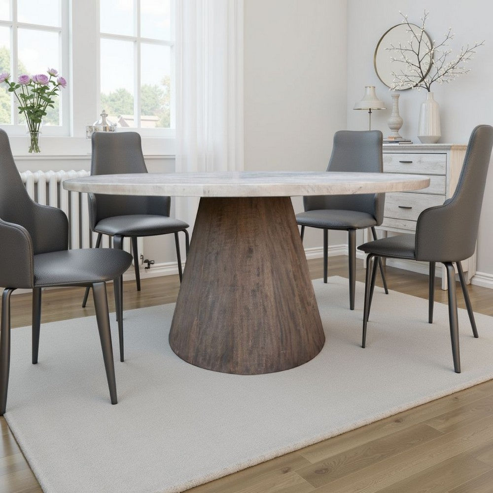 Kohl Dining Table, Ivory, Brown Caramel Mango Wood, Round 59 Inch