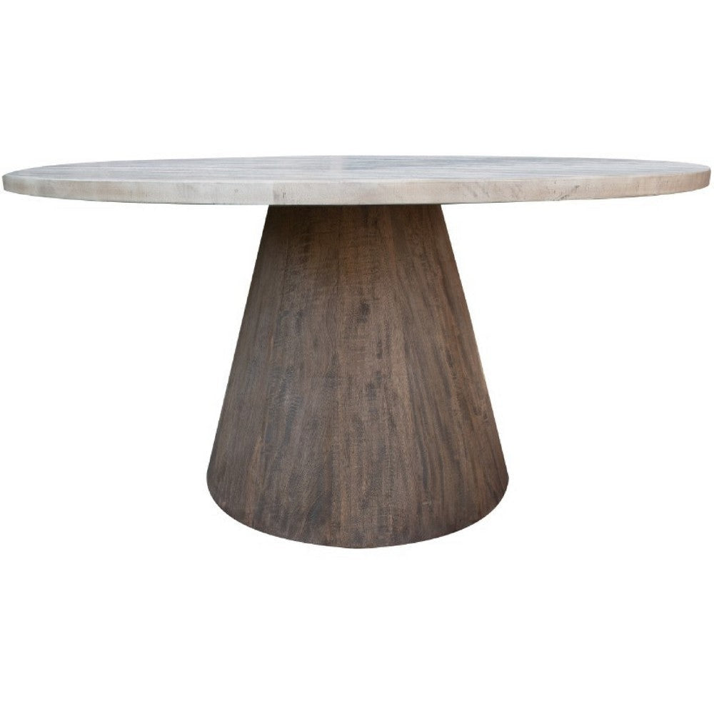 Kohl Dining Table, Ivory, Brown Caramel Mango Wood, Round 59 Inch