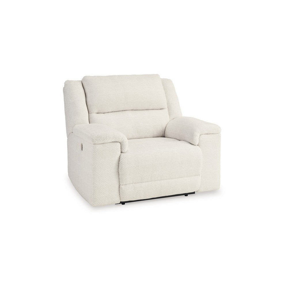 Ashley Dino Power Recliner Chair USB Ports and Block Arms White Polyester BM332155