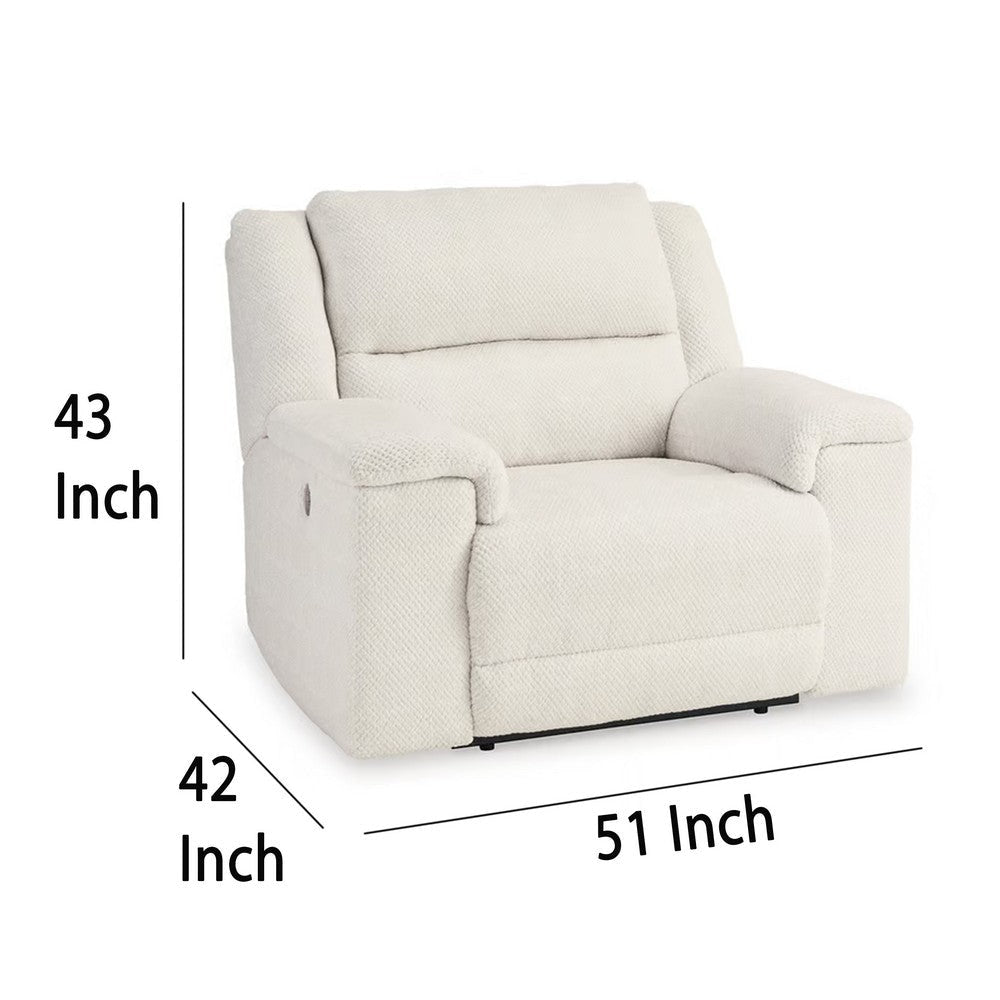 Ashley Dino Power Recliner Chair USB Ports and Block Arms White Polyester BM332155