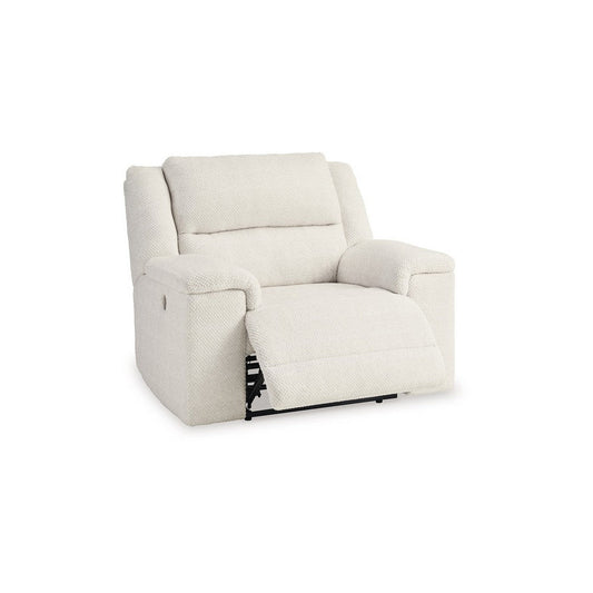 Ashley Dino Power Recliner Chair USB Ports and Block Arms, White Polyester