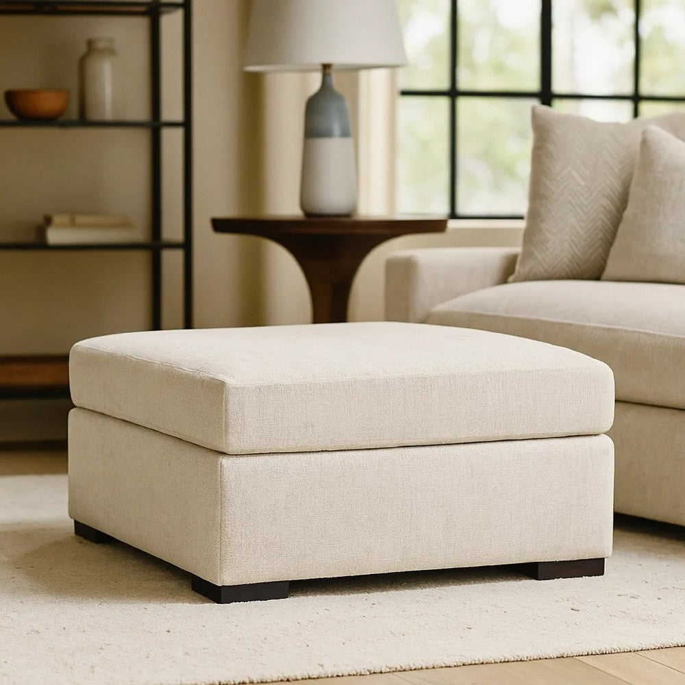 Ashley Akon Oversized Ottoman, Modern Plush Ivory Polyester 39 Inch Square
