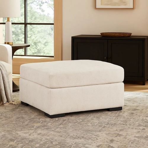 Ashley Akon Oversized Ottoman, Modern Plush Ivory Polyester 39 Inch Square