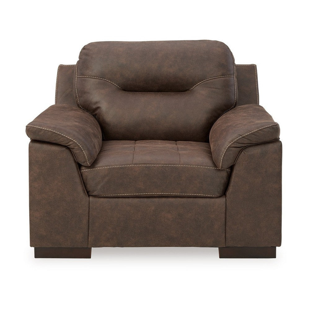 Ashley Danie Accent Chair Pillow Arms Jumbo Stitch Tufted Brown Faux Leather BM332157