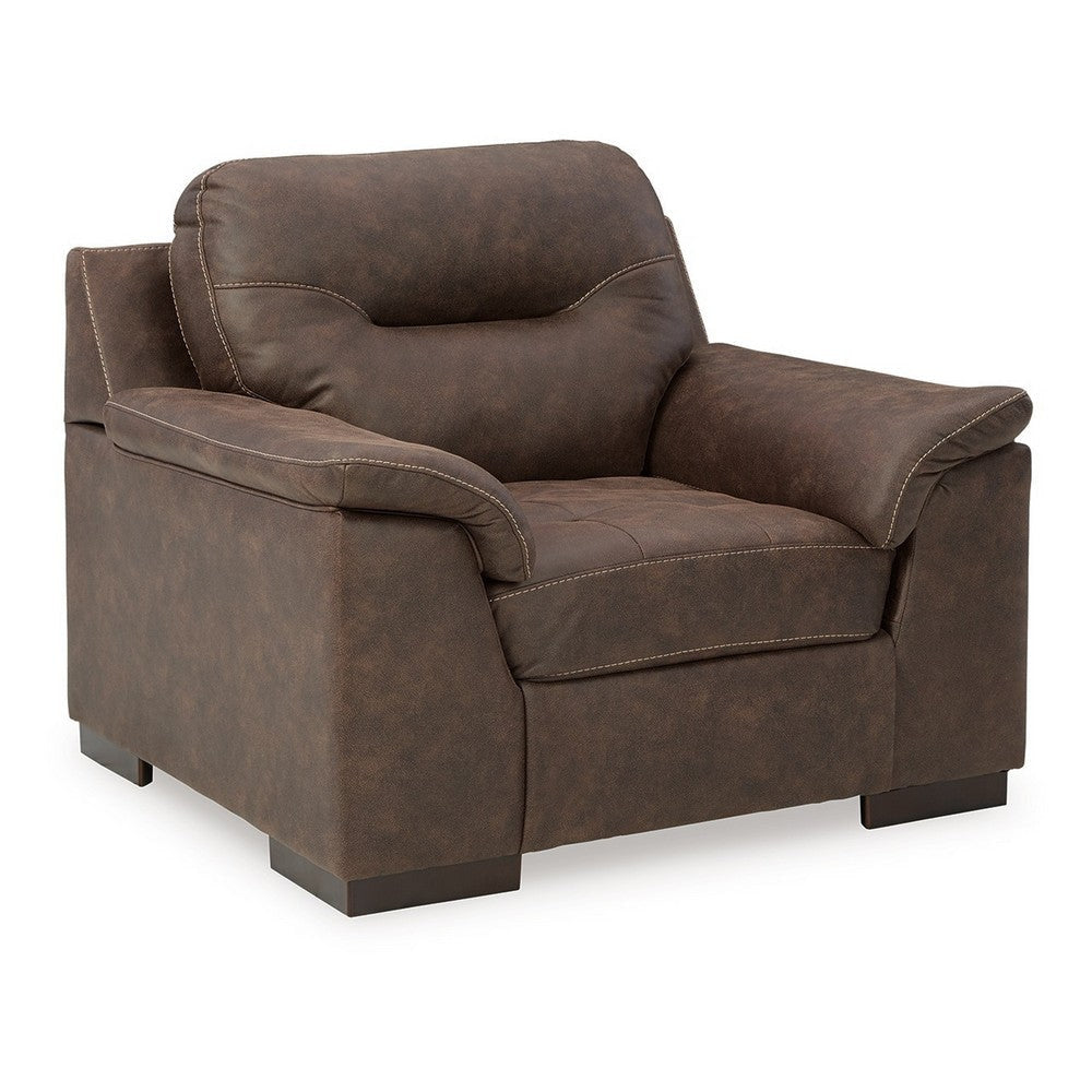 Ashley Danie Accent Chair, Pillow Arms Jumbo Stitch Tufted Brown Faux Leather
