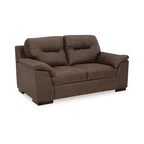 Ashley Danie Loveseat, Flared Pillow Arms, Tufted Brown Faux Leather 71 Inch