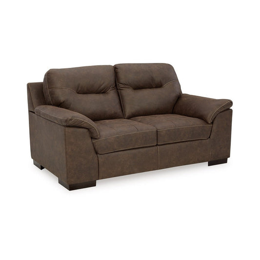 Ashley Danie Loveseat, Flared Pillow Arms, Tufted Brown Faux Leather 71 Inch