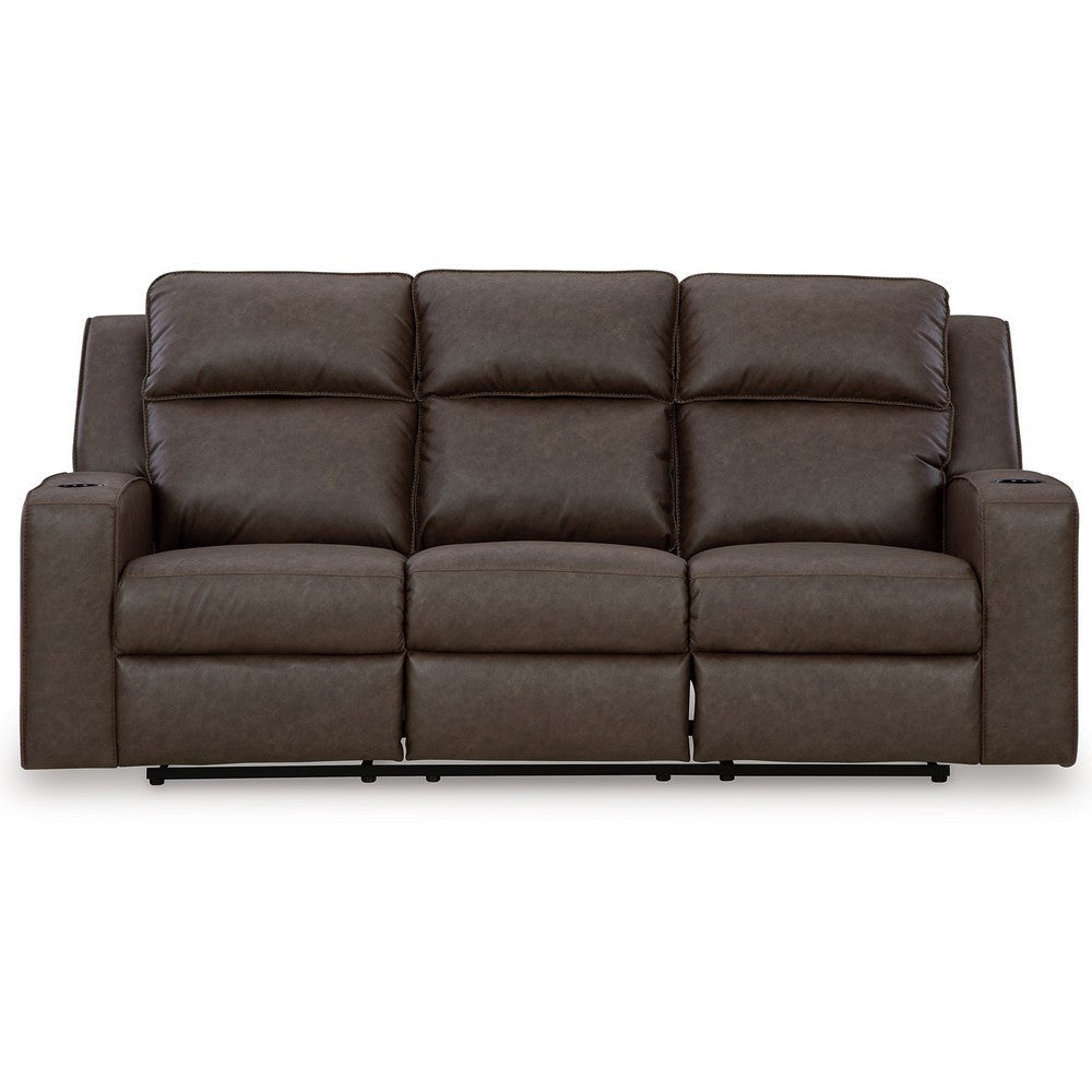 Ashley Livie Manual Recliner Sofa USB Table 87in Brown Gray Faux Leather