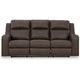Ashley Livie Manual Recliner Sofa USB Table 87in Brown Gray Faux Leather
