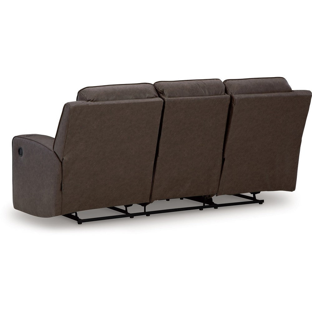 Ashley Livie Manual Recliner Sofa USB Table 87in Brown Gray Faux Leather