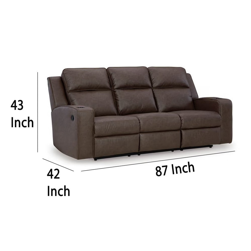 Ashley Livie Manual Recliner Sofa USB Table 87in Brown Gray Faux Leather