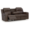 Ashley Livie Manual Recliner Sofa, USB, Table 87in Brown Gray Faux Leather