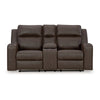 Ashley Livie Manual Recliner Loveseat Console Brown Gray Faux Leather 77in BM332164