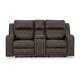 Ashley Livie Manual Recliner Loveseat Console Brown Gray Faux Leather 77in BM332164