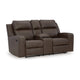 Ashley Livie Manual Recliner Loveseat Console Brown Gray Faux Leather 77in BM332164