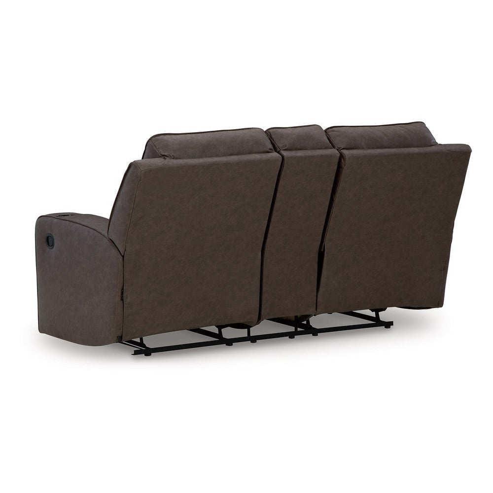 Ashley Livie Manual Recliner Loveseat Console Brown Gray Faux Leather 77in BM332164