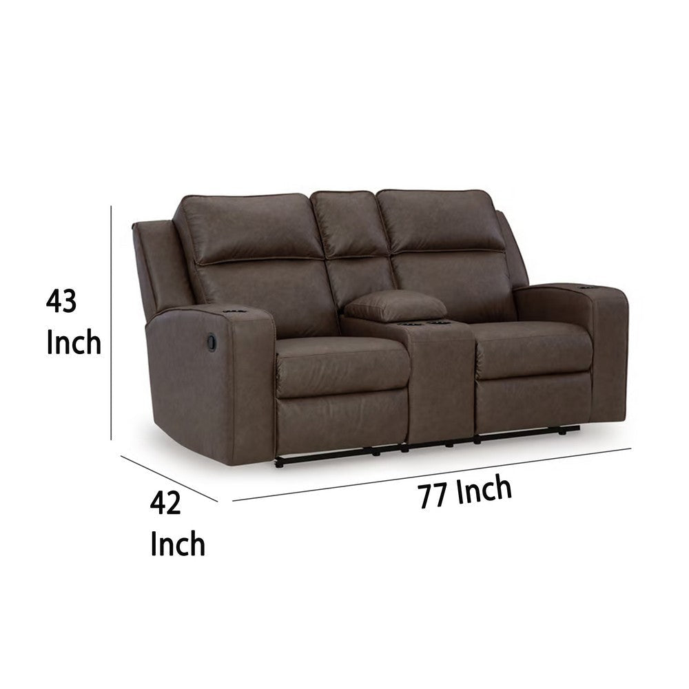 Ashley Livie Manual Recliner Loveseat Console Brown Gray Faux Leather 77in BM332164